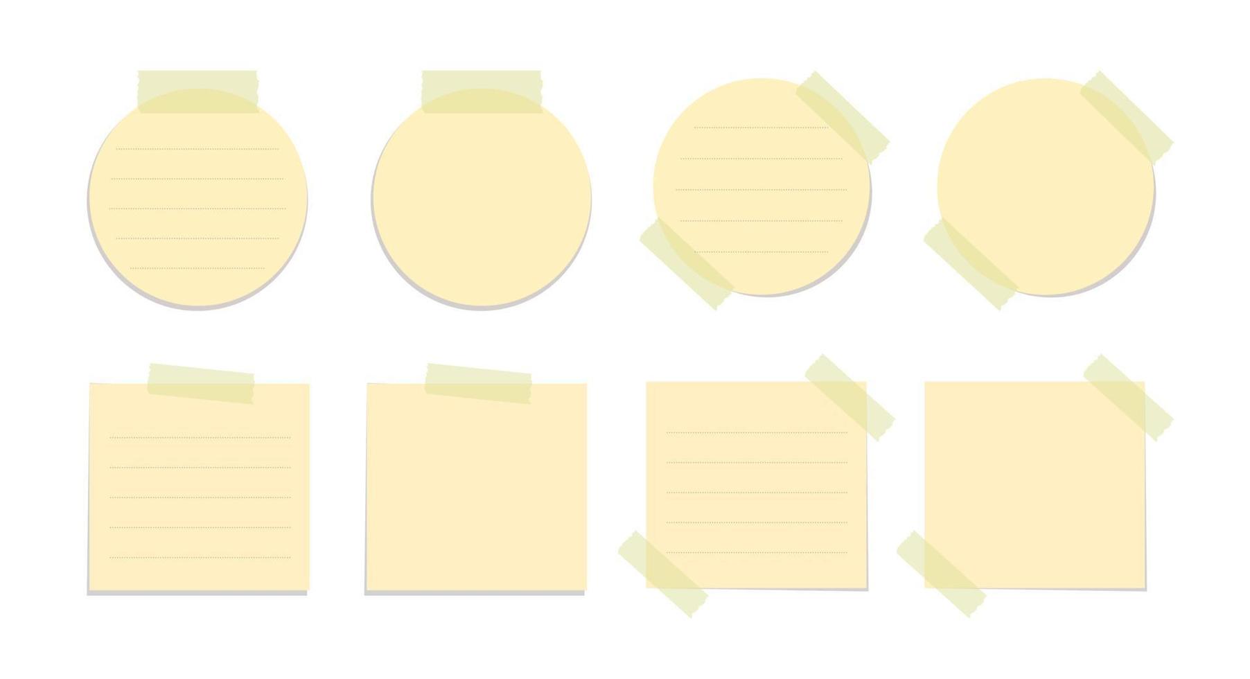 Yellow sticky note illustration set. Taped office memo paper template mockup. vector