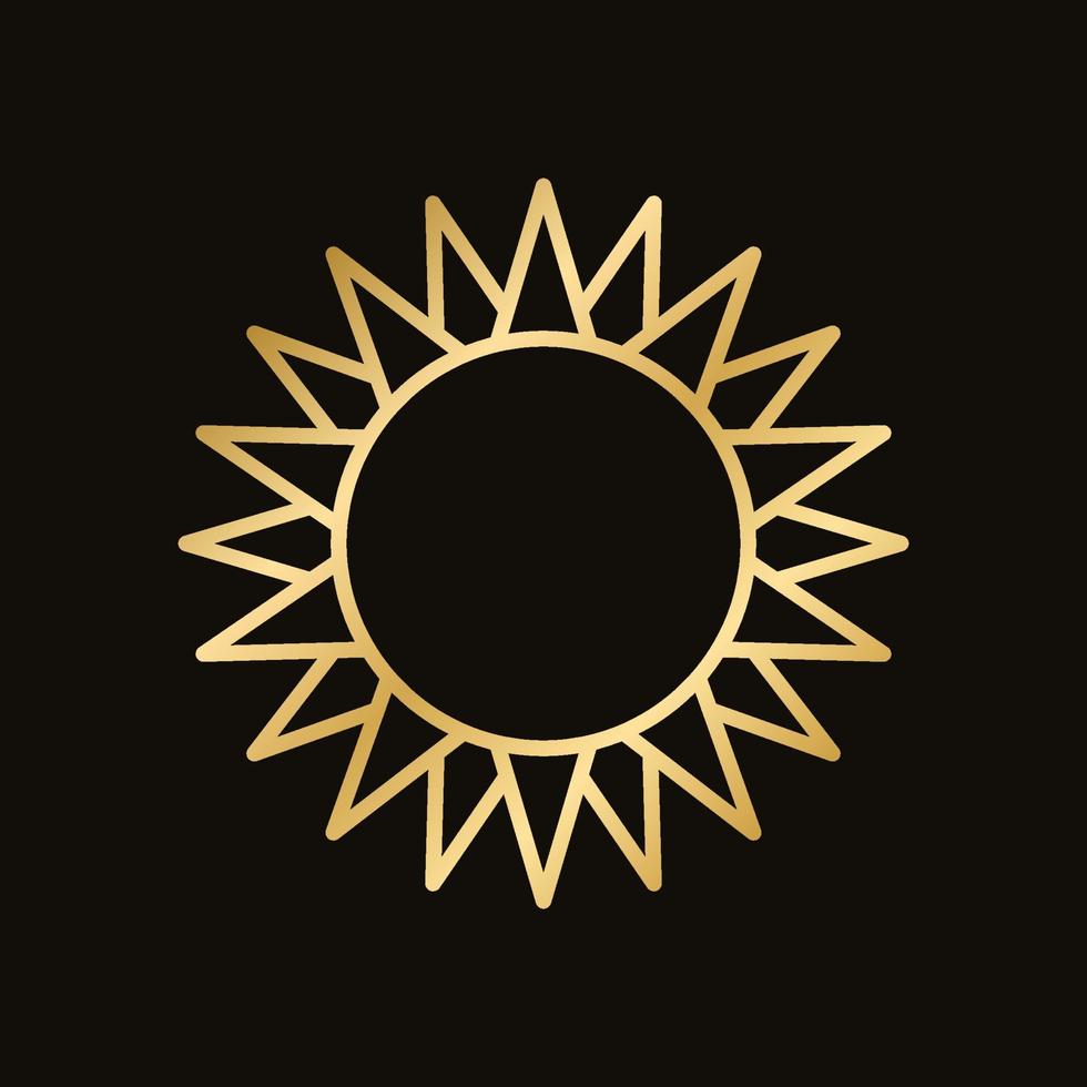 Golden celestial sun icon logo frame. Simple modern abstract design for templates, prints, web, social media posts vector