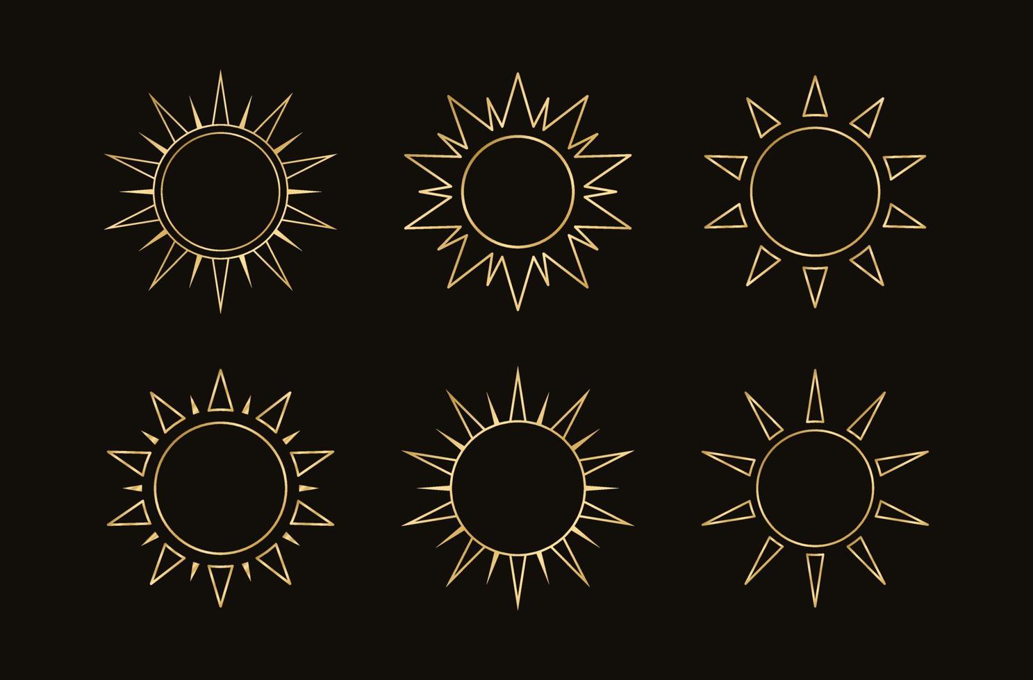 Golden boho celestial sun icon outline set. Simple modern abstract design for templates, prints, web, social media posts vector