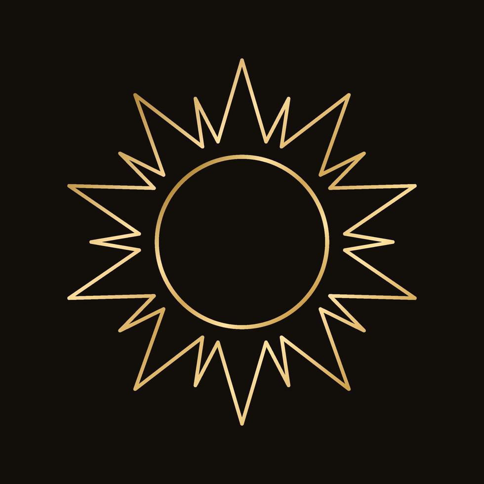 Golden celestial sun icon logo frame. Simple modern abstract design for templates, prints, web, social media posts vector