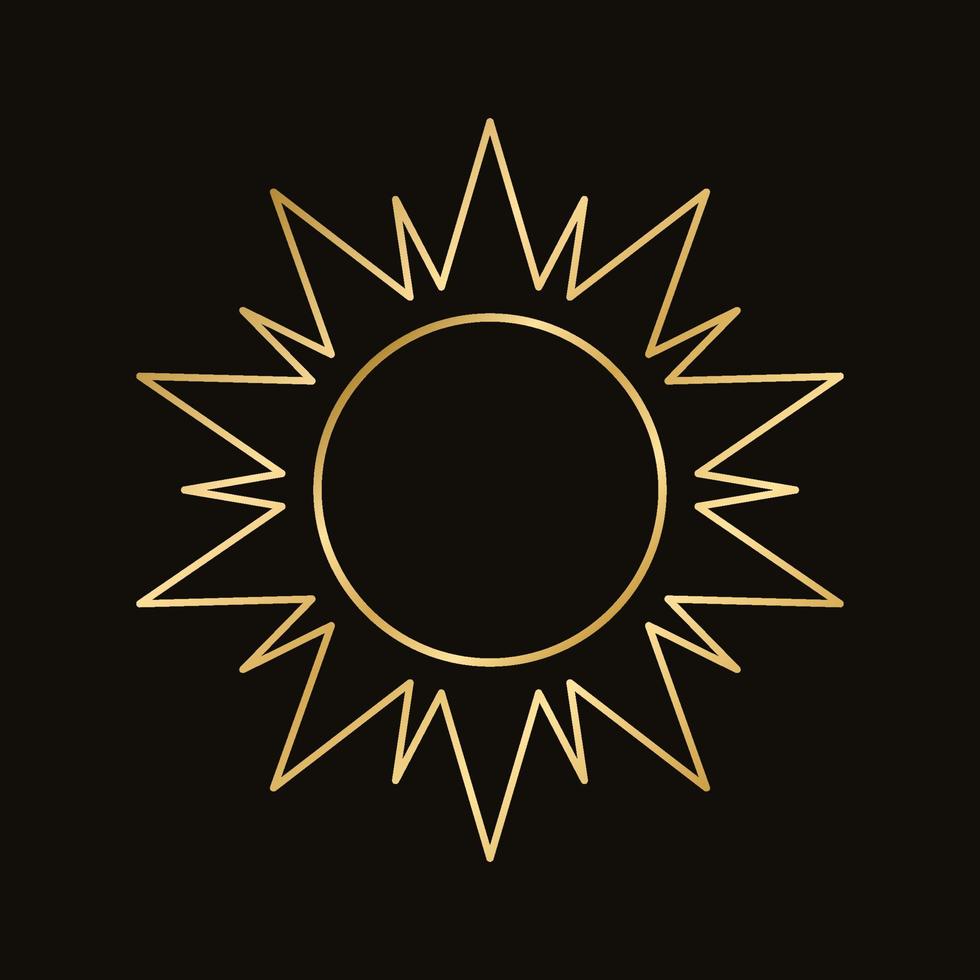 Golden celestial sun icon logo frame. Simple modern abstract design for templates, prints, web, social media posts vector