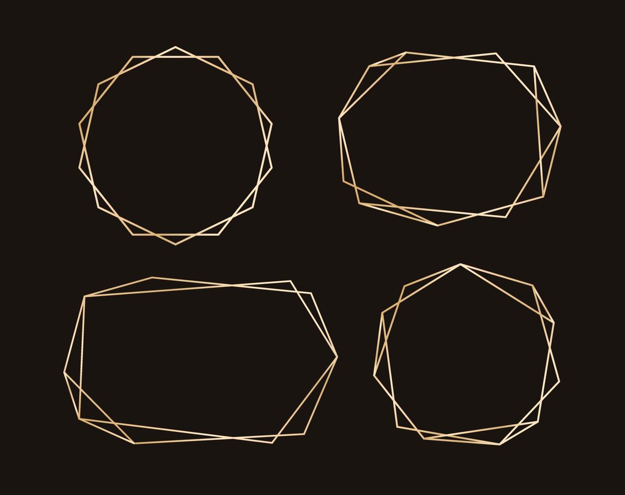 Simple geometric gold frame set. Vector modern design template for wedding or birthday invitation, brochure, poster, business card