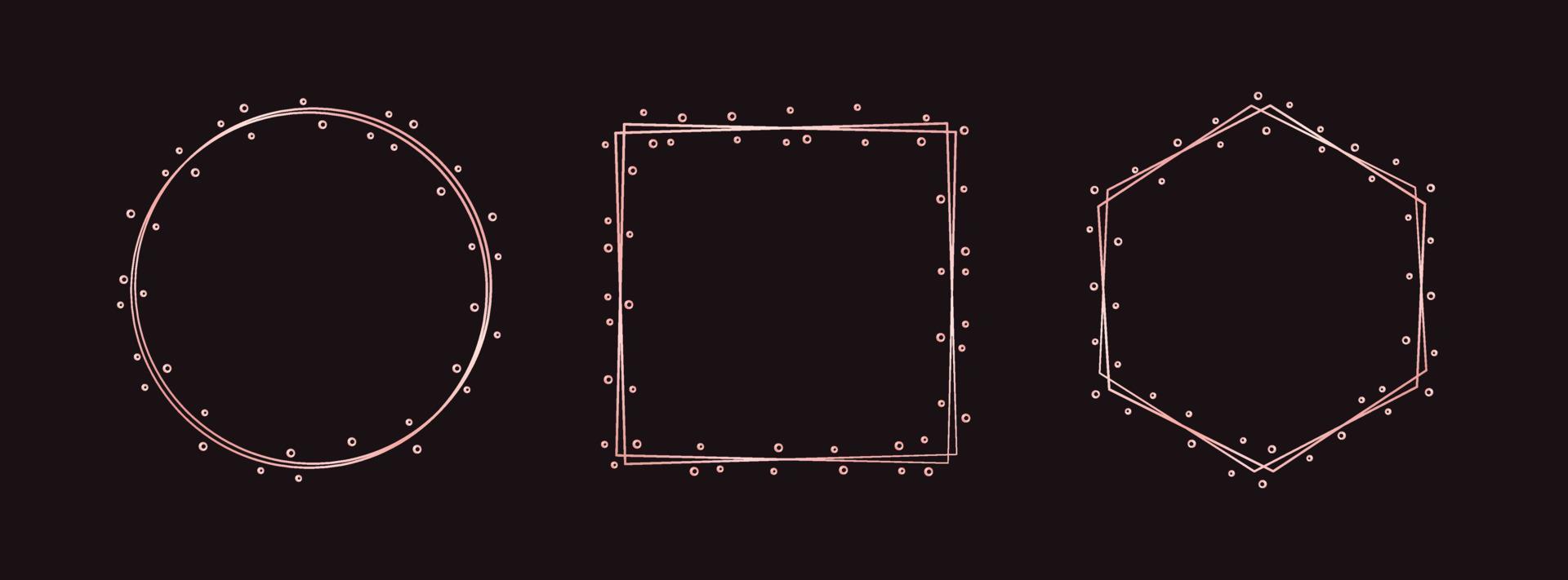 Simple geometric rose gold frame set. Vector modern design template for wedding or birthday invitation, brochure, poster, business card