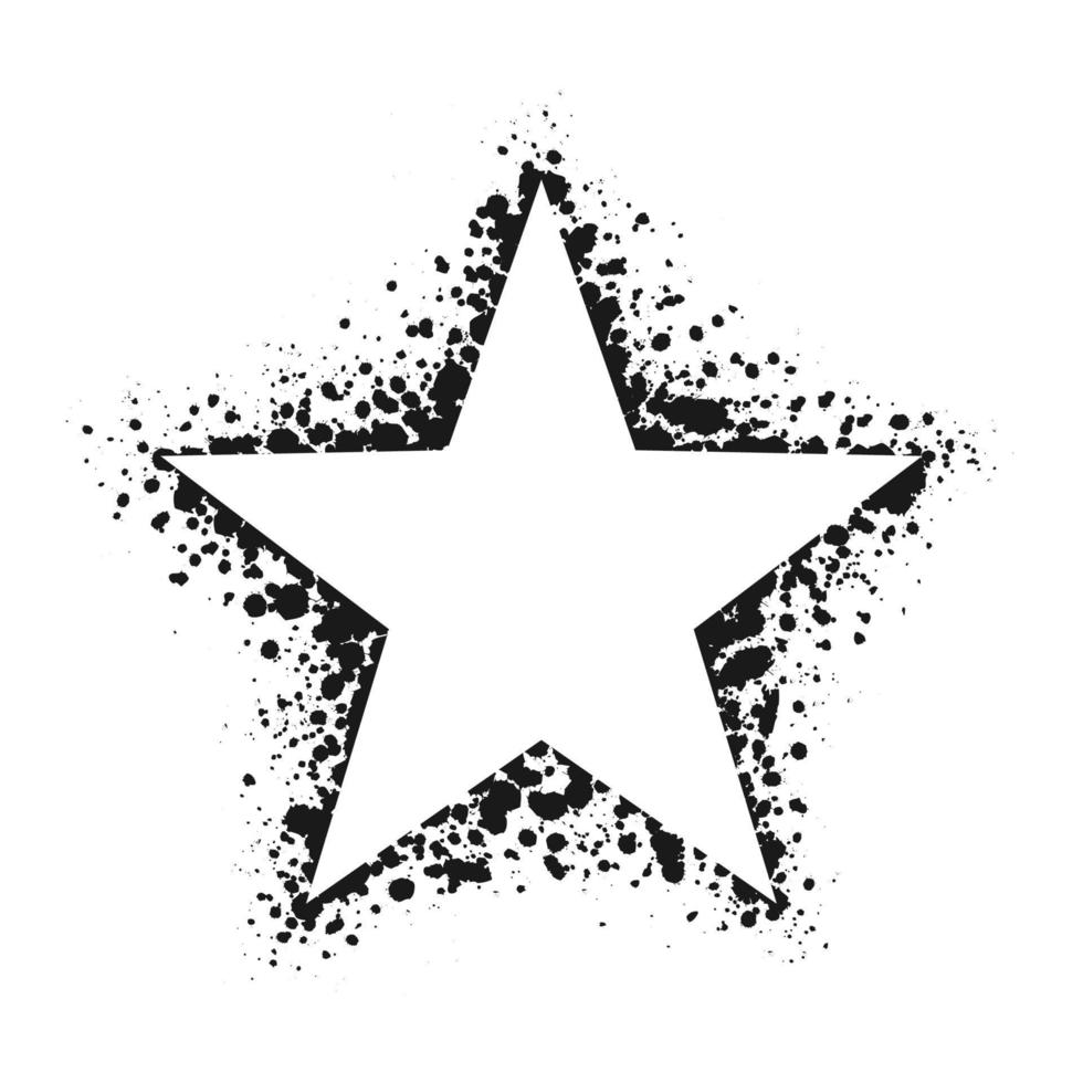 Star shape grunge ink splatter frame. Spray graffiti stencil border template. vector