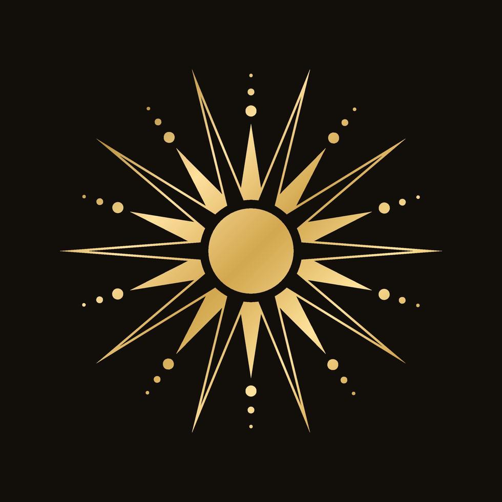 Gold boho celestial sun icon logo. Simple modern abstract design for templates, prints, web, social media posts vector