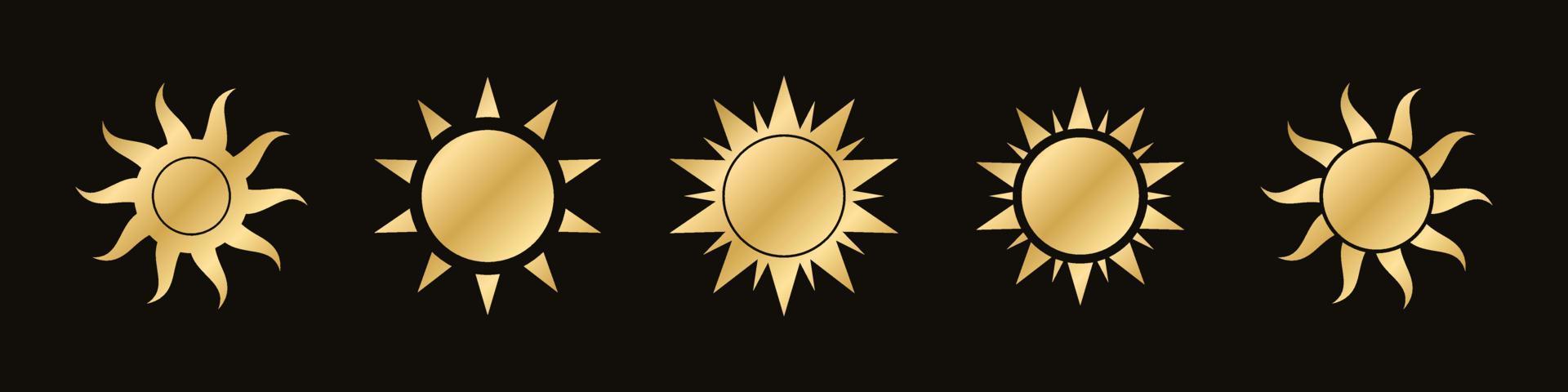 Golden boho celestial sun icon logo set. Simple modern abstract design for templates, prints, web, social media posts vector