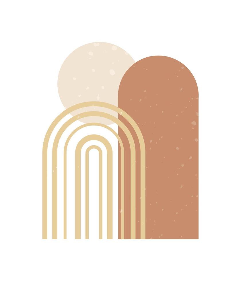 Boho style geometric design elements. Abstract shapes with texture. Neutral terracotta wall decor, cover, print, card, branding designs. vector