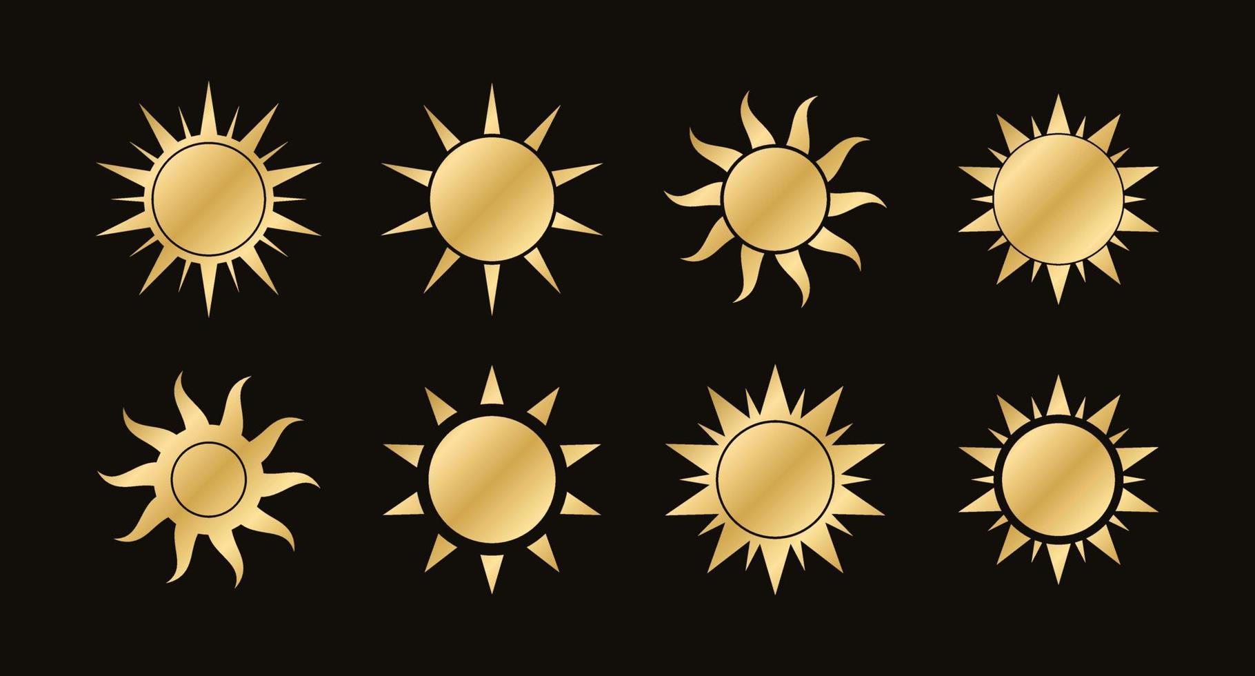 Golden boho celestial sun icon logo set. Simple modern abstract design for templates, prints, web, social media posts vector