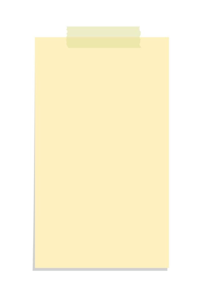 Vertical yellow sticky note illustration. Taped office memo paper template. vector