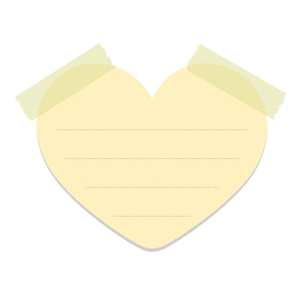 Heart shape yellow sticky note illustration. Valentines day memo paper template mockup. vector
