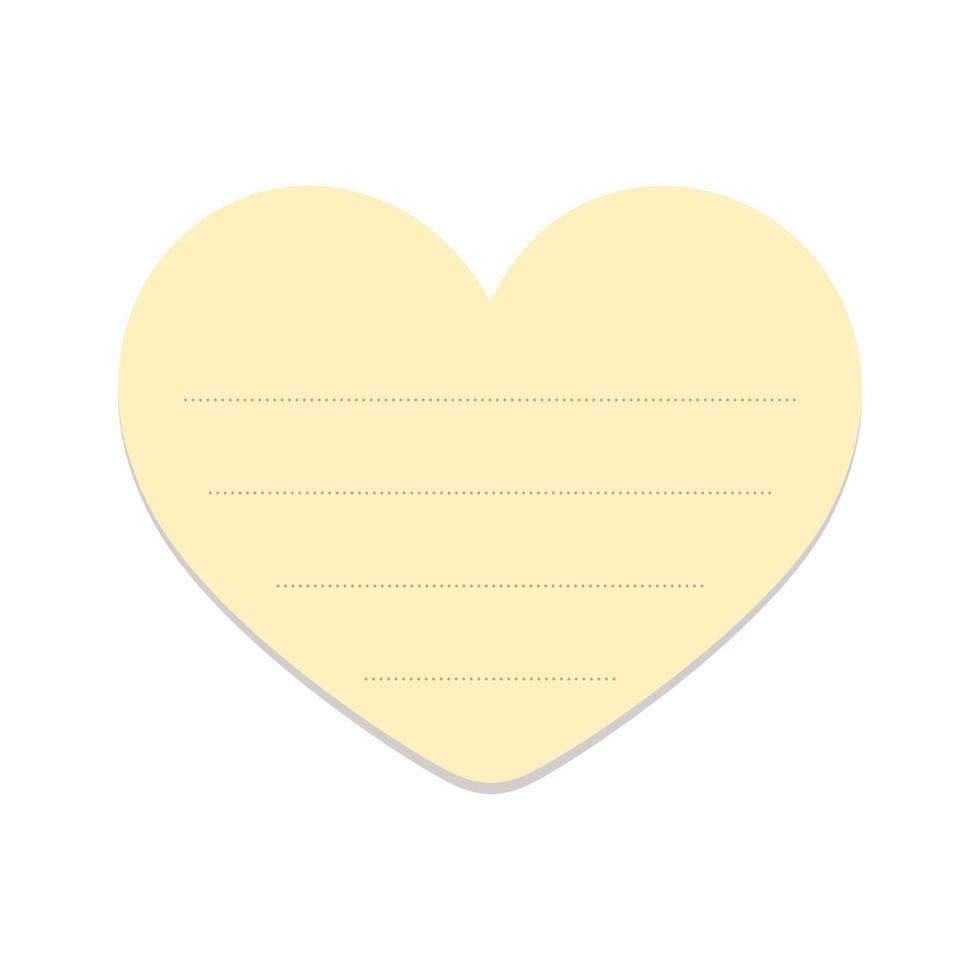 Heart shape yellow sticky note illustration. Valentines day memo paper template mockup. vector