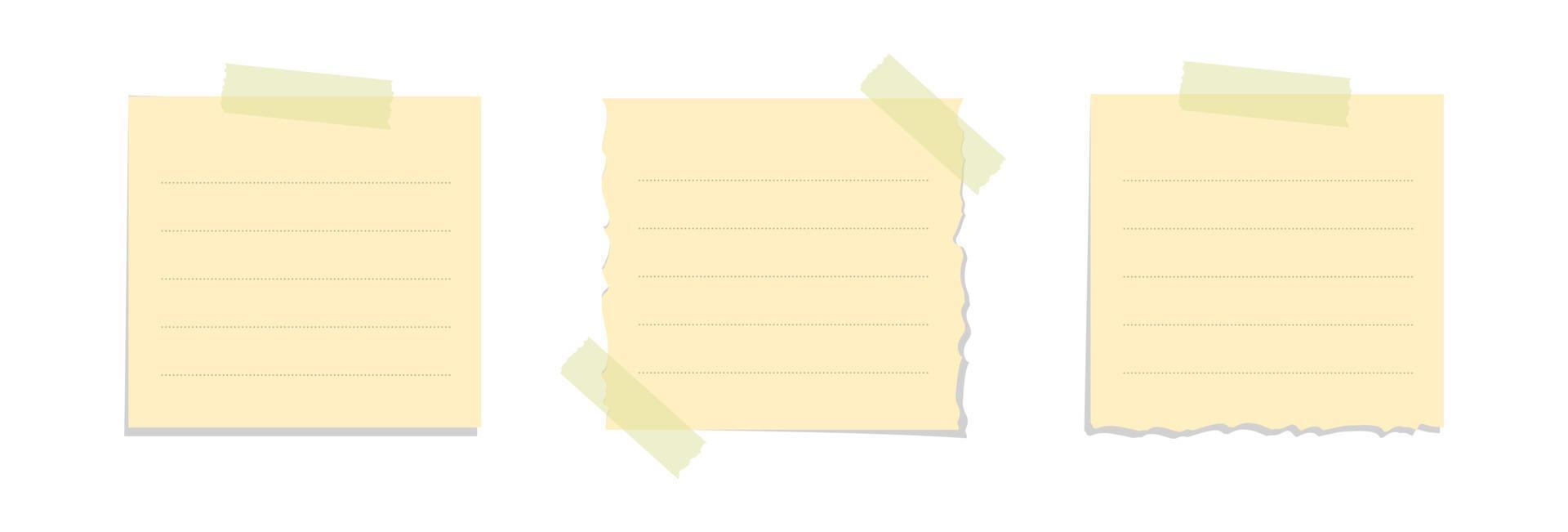 Rasgado amarillo pegajoso Nota vector ilustración. grabado cuadrado oficina memorándum papel modelo.