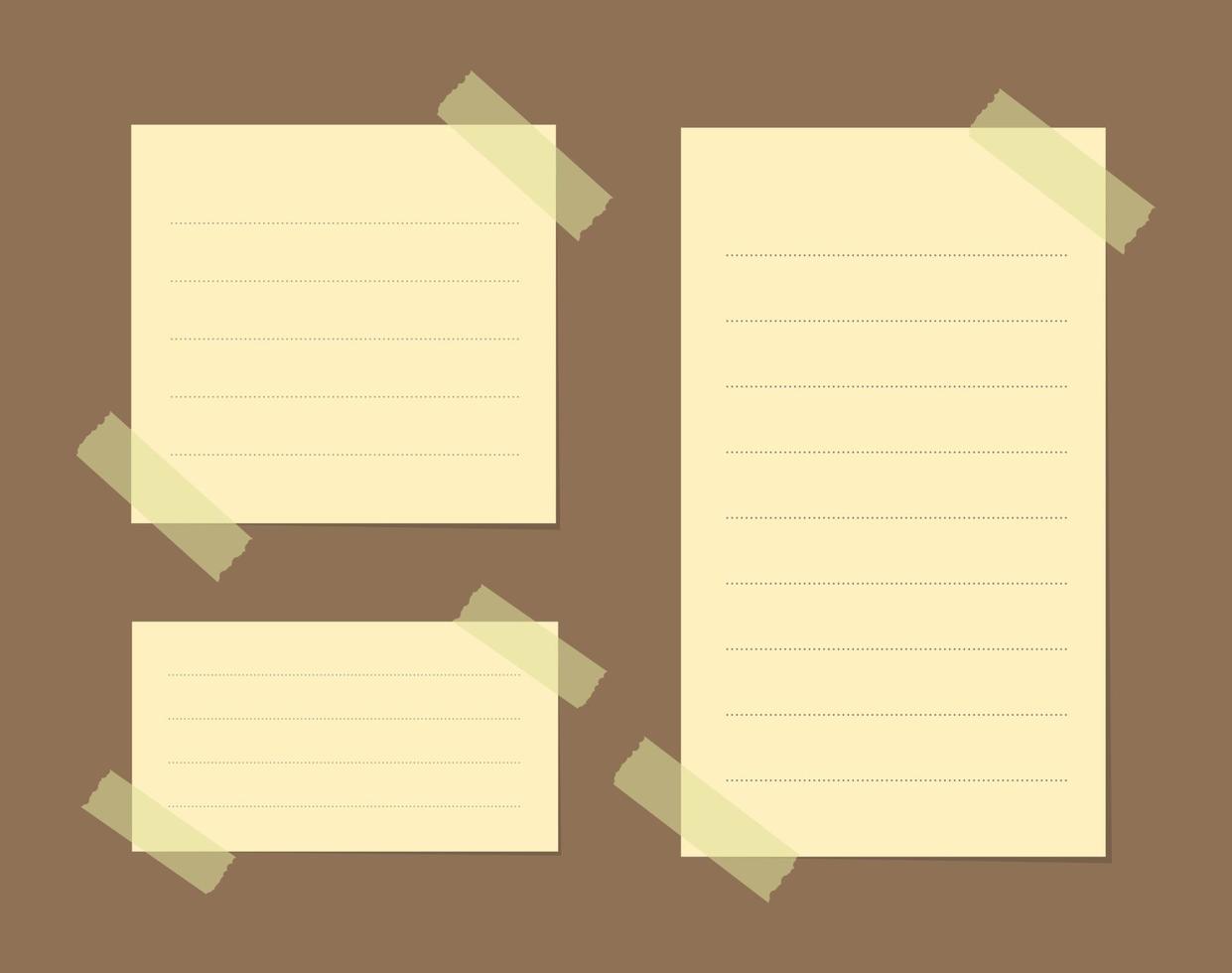 Yellow sticky note illustration set. Taped office memo paper template mockup. vector