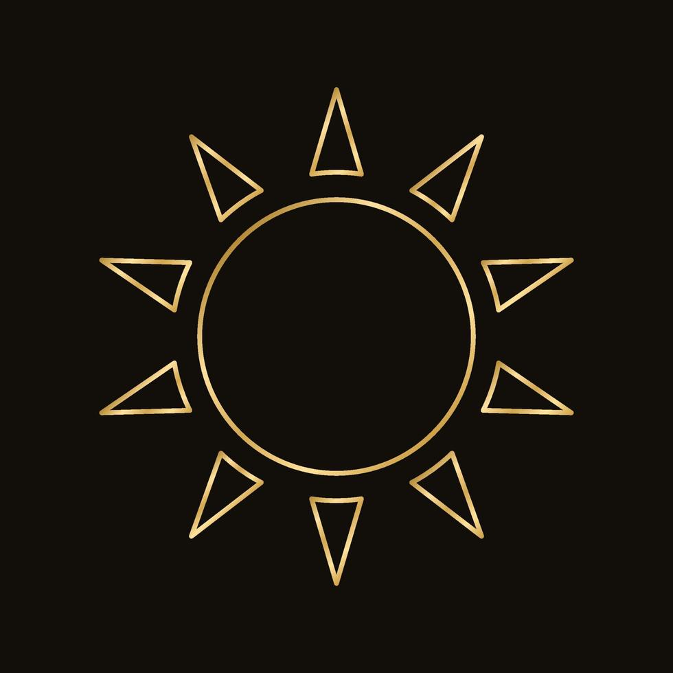 Golden celestial sun icon logo frame. Simple modern abstract design for templates, prints, web, social media posts vector