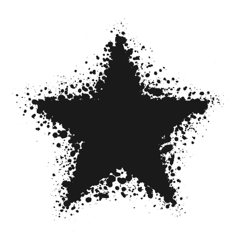 Star shape grunge ink splatter frame. Spray graffiti stencil border template. vector