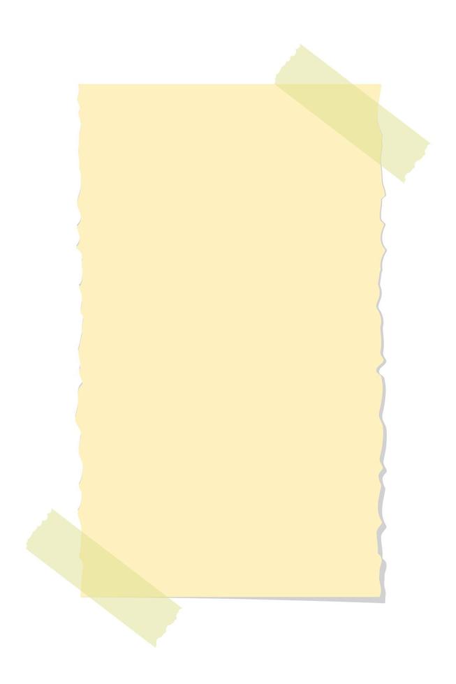 Torn yellow sticky note vector illustration. Taped office memo paper template.