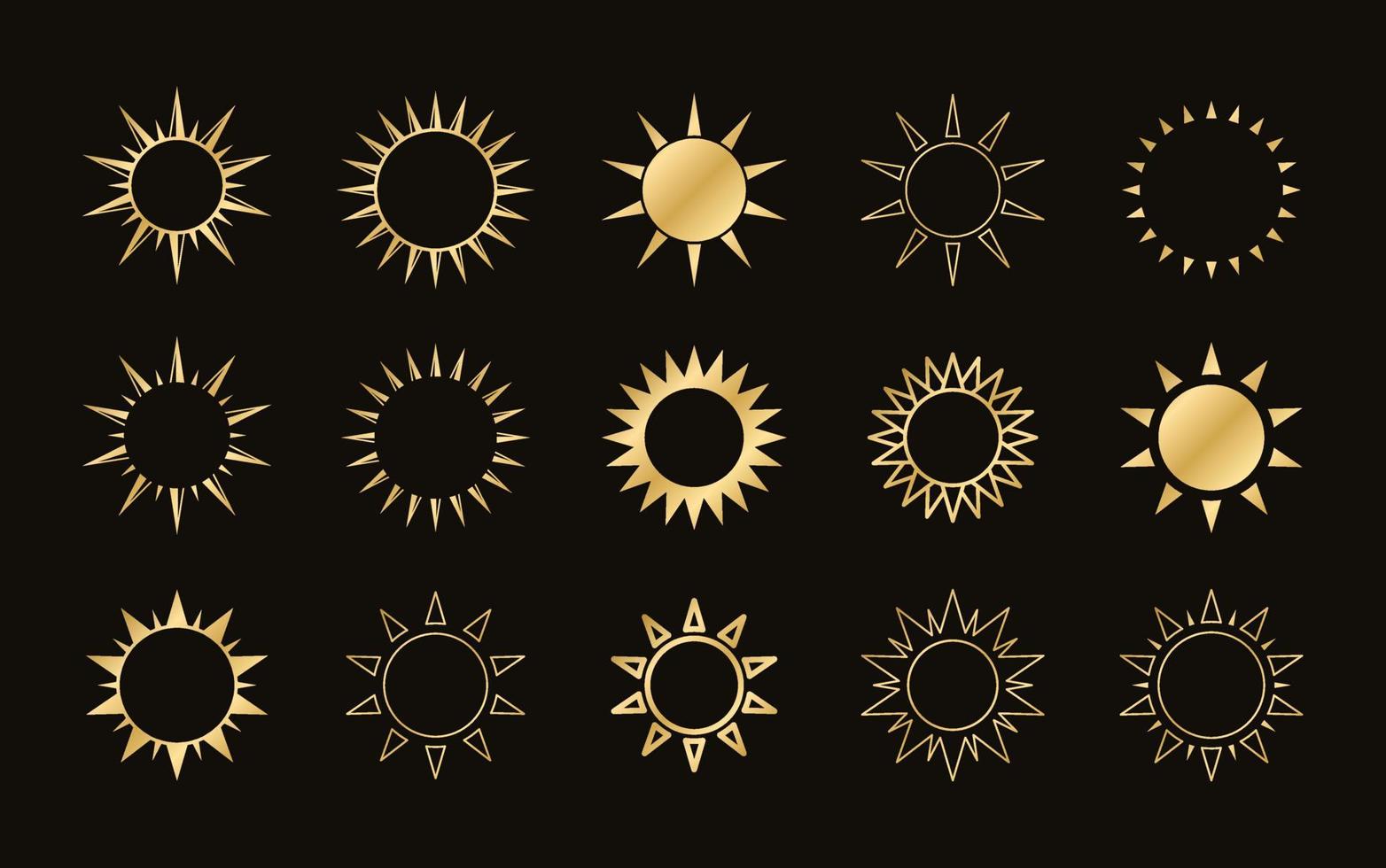 Golden boho celestial sun icon logo set. Simple modern abstract design for templates, prints, web, social media posts vector