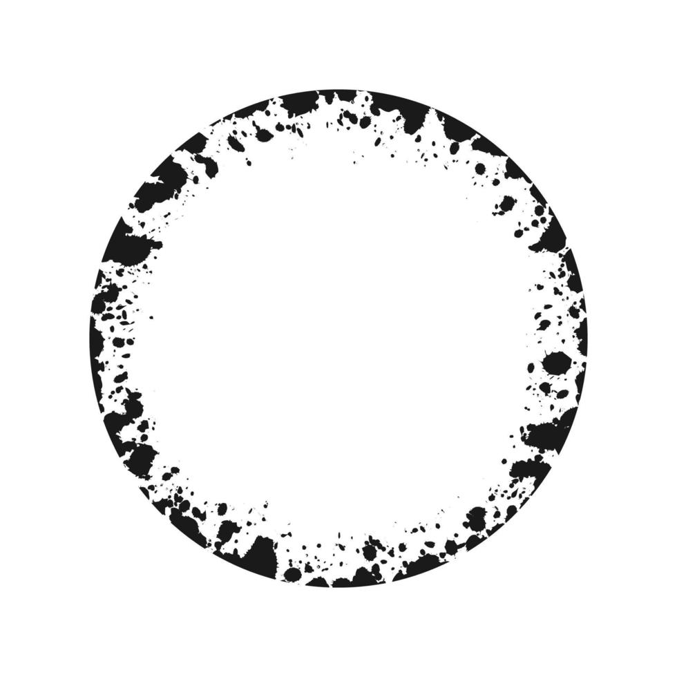 Round grunge ink splatter frame. Spray graffiti stencil border template. vector