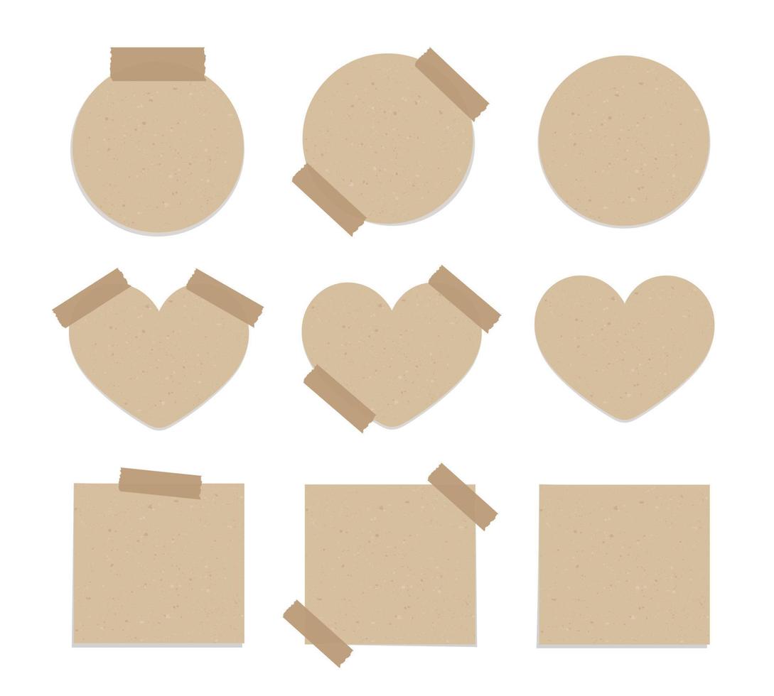 Clásico marrón grabado papel Nota colocar. reciclado memorándum papel con adhesivo cinta modelo Bosquejo vector