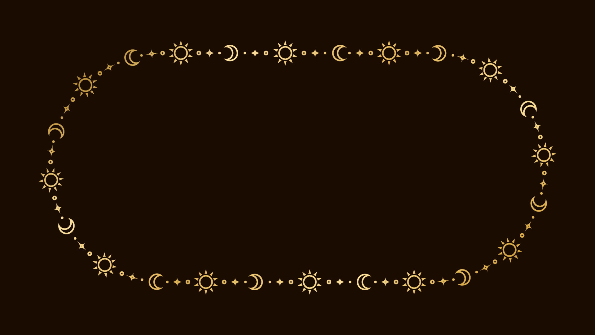 Mystic celestial golden frame with sun, stars, moon phases, crescents
