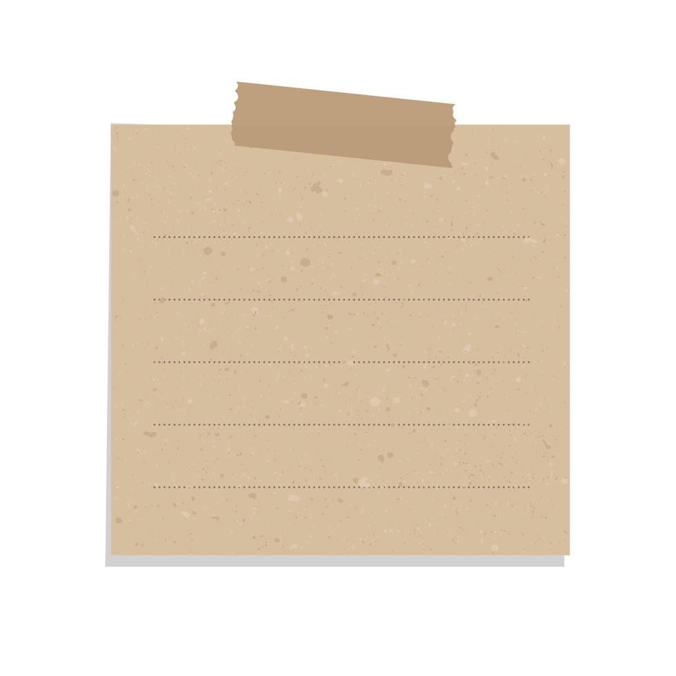 Aesthetic square vintage brown paper note. Recycled memo paper with adhesive tape. vector