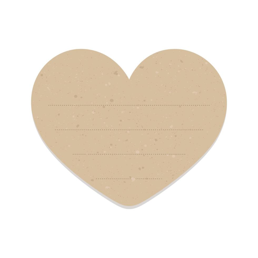 Vintage heart shape brown paper note. Recycled memo paper with adhesive tape. vector