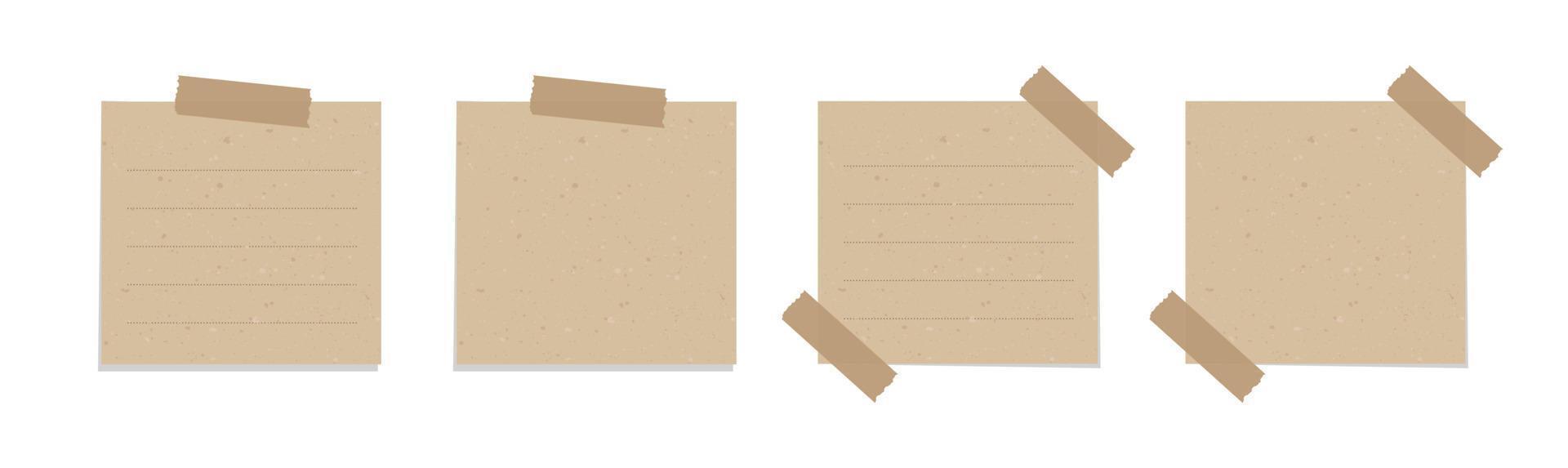 Square vintage brown paper illustration collection. Recycled memo note paper with adhesive tape. vector