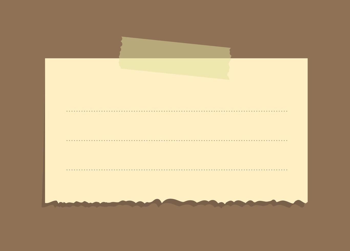 Torn yellow sticky note vector illustration. Taped office memo paper template.