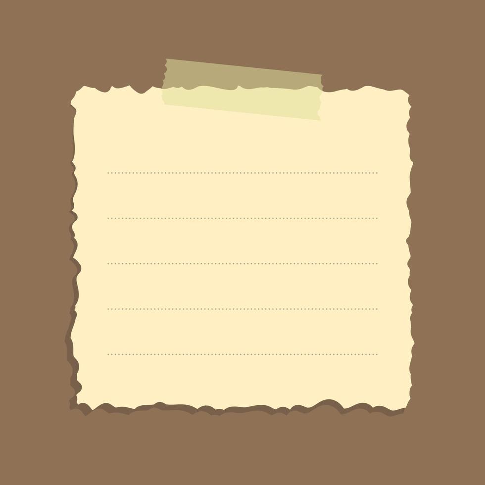 Torn yellow sticky note vector illustration. Taped square office memo paper template.