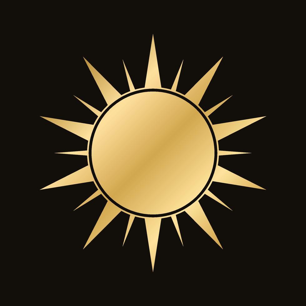 Golden celestial sun icon logo. Simple modern abstract design for templates, prints, web, social media posts vector