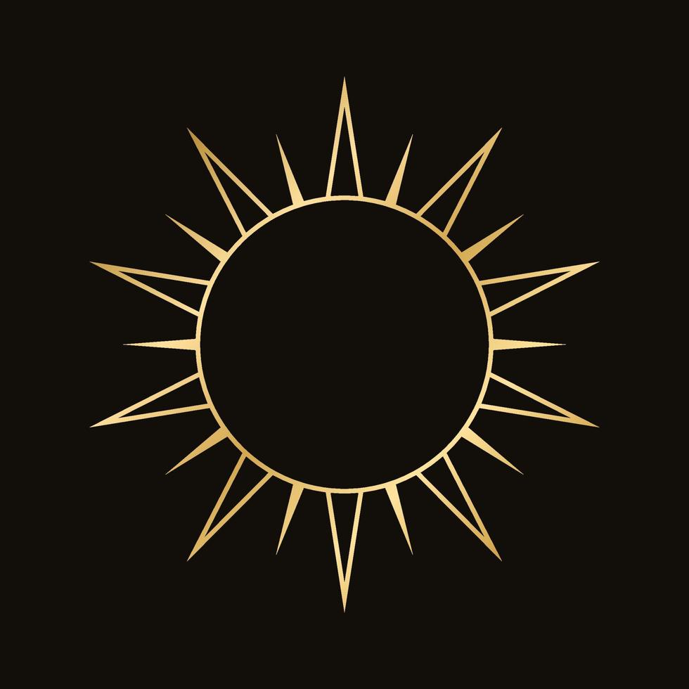 Golden celestial sun icon logo frame. Simple modern abstract design for templates, prints, web, social media posts vector