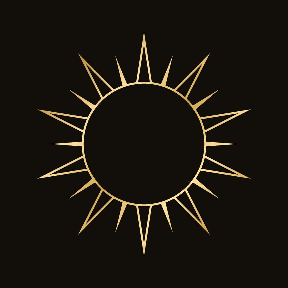 Golden celestial sun icon logo frame. Simple modern abstract design for templates, prints, web, social media posts vector