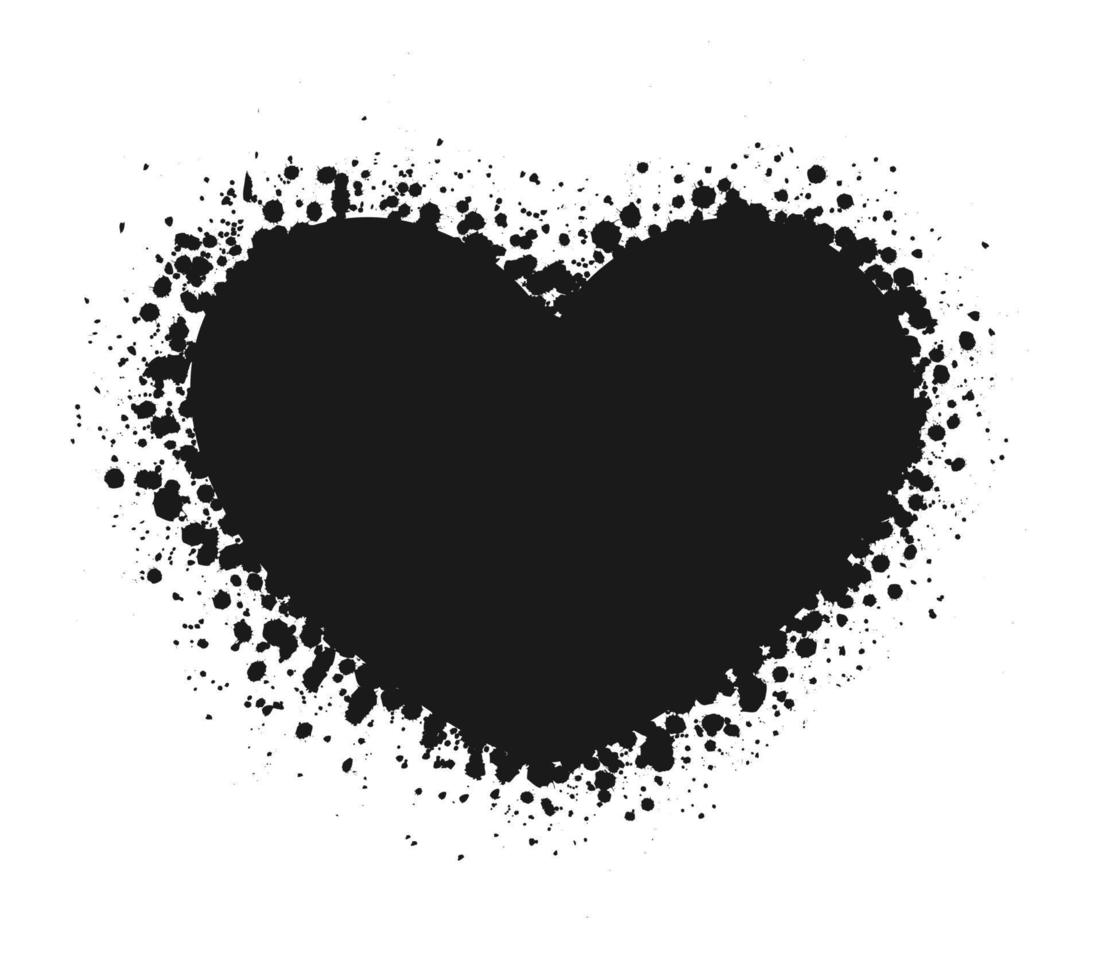 Heart shape grunge ink splatter frame. Spray graffiti stencil border template. vector