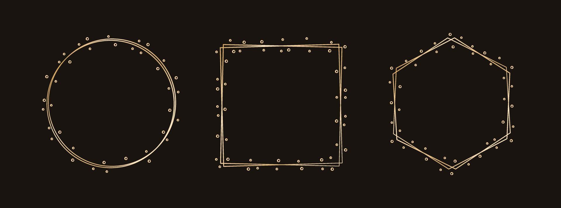 Simple geometric gold frame set. Vector modern design template for wedding or birthday invitation, brochure, poster, business card