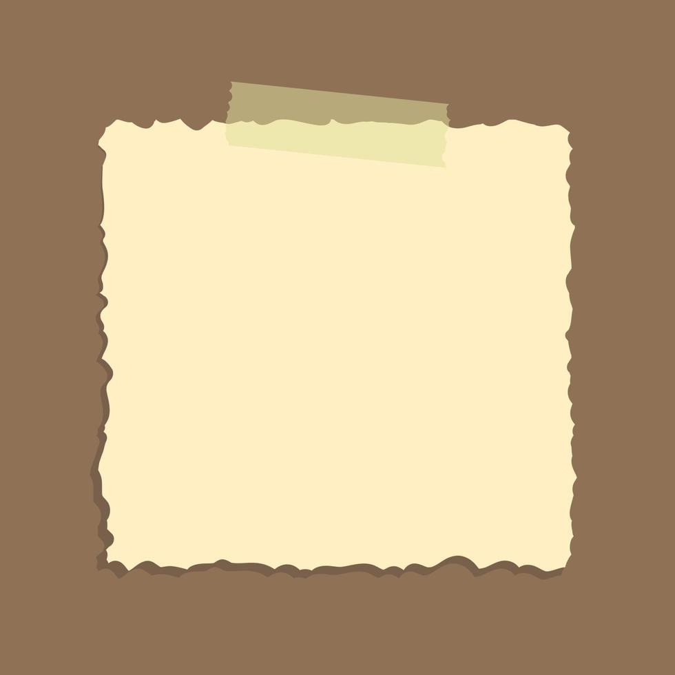 Torn yellow sticky note vector illustration. Taped square office memo paper template.