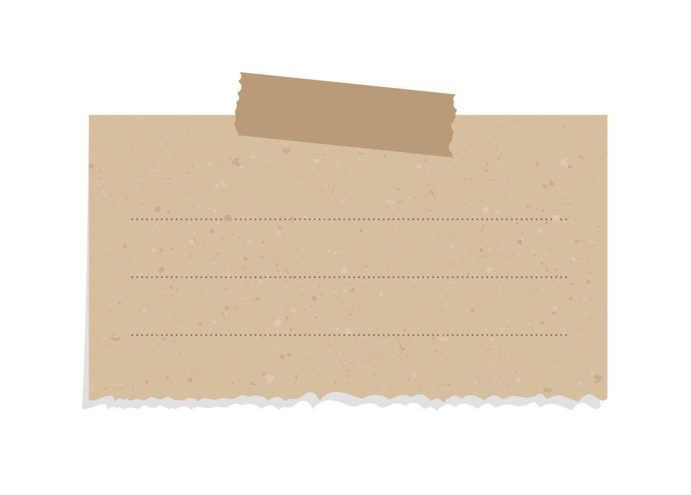 Taped vintage brown torn paper illustration template. Recycled memo note paper with adhesive tape. vector