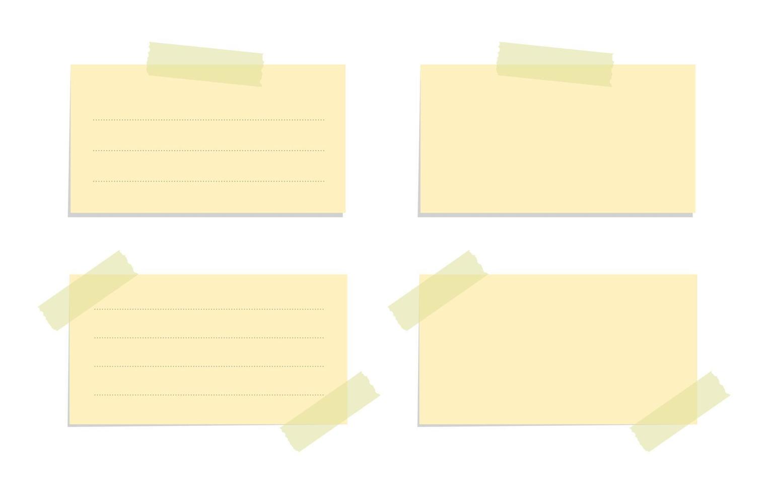 Yellow sticky note illustration set. Taped office memo paper template mockup. vector