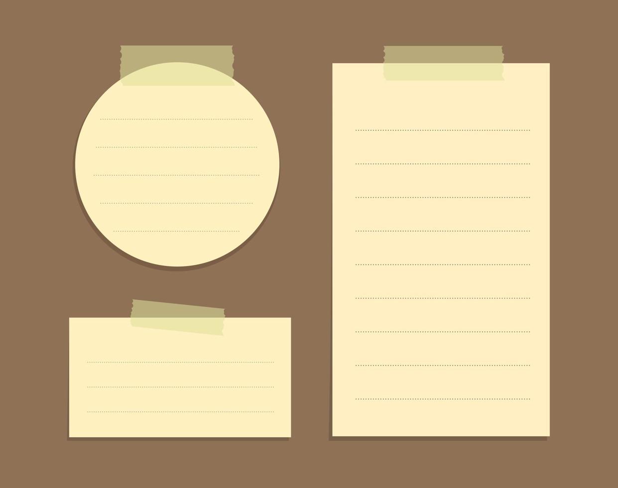 Yellow sticky note illustration set. Taped office memo paper template mockup. vector