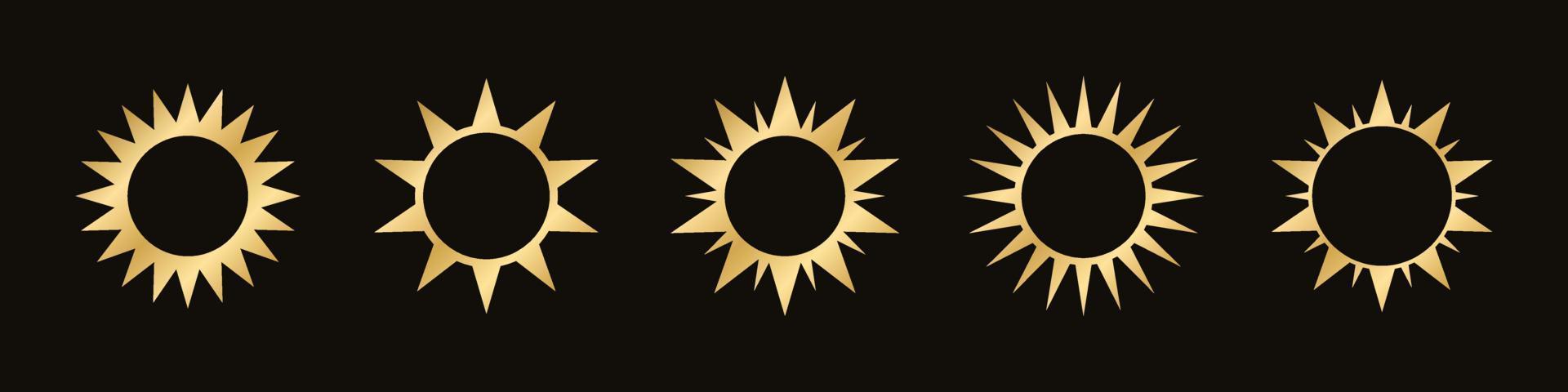 Golden boho celestial sun icon logo set. Simple modern abstract design for templates, prints, web, social media posts vector
