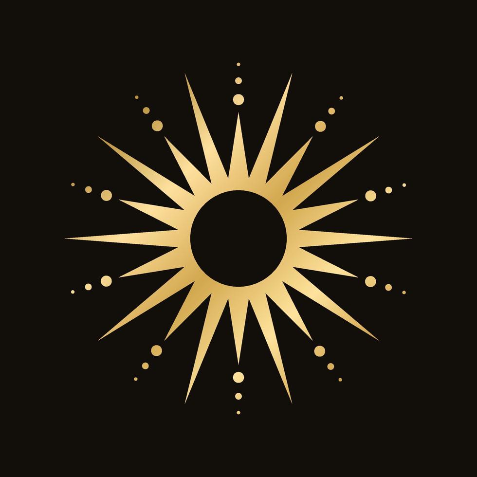 Gold boho celestial sun icon logo. Simple modern abstract design for templates, prints, web, social media posts vector