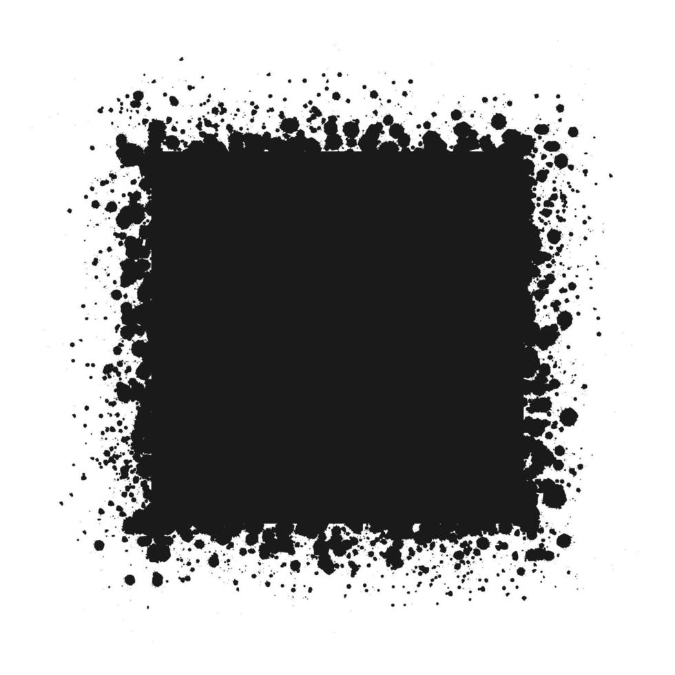 Square grunge ink splatter frame. Spray graffiti stencil border template. vector
