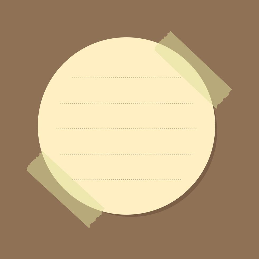 Round yellow sticky note template. Taped office memo paper vector illustration.