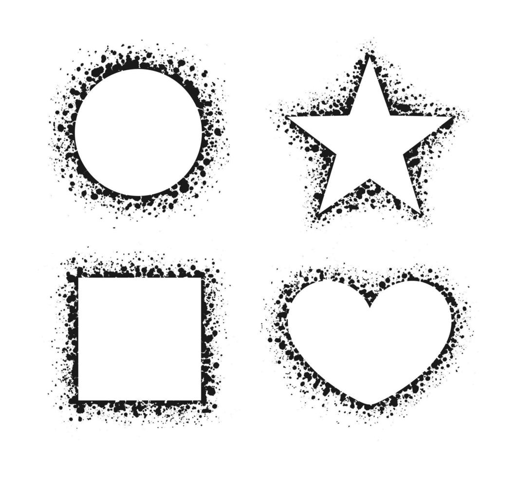 Grunge ink splatter frame set. Spray graffiti stencil border template. vector