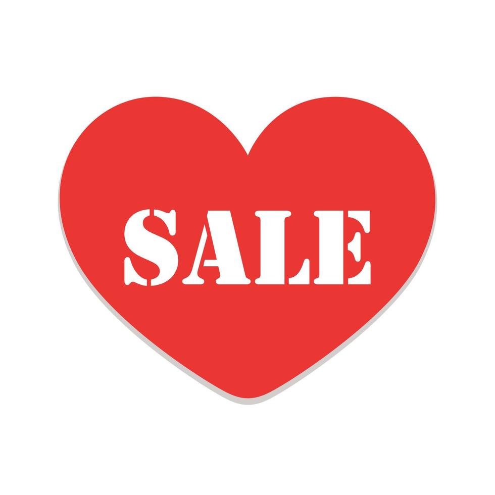 Red heart sale tag vector illustration. Taped round sale paper note memo. Valentines day price and discount label stickers.