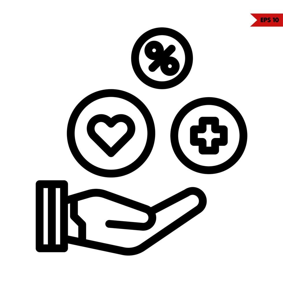 medicine, sale with heart in button with in over hand line icon vector