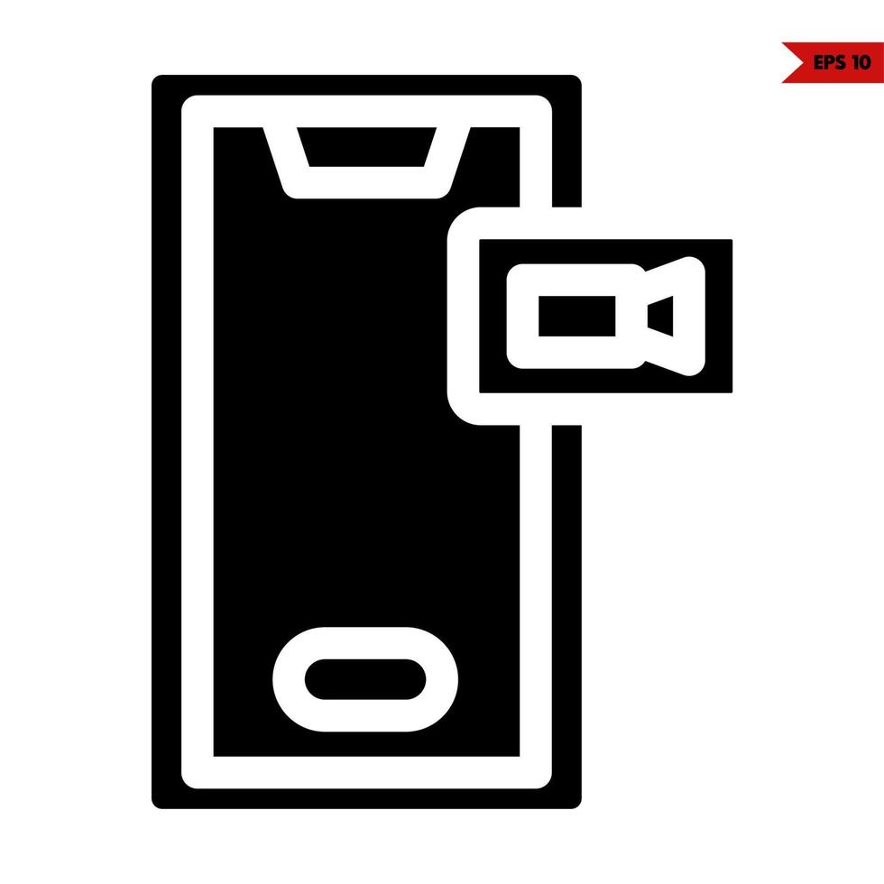 mobile phone with camera video in button glyph icon vector