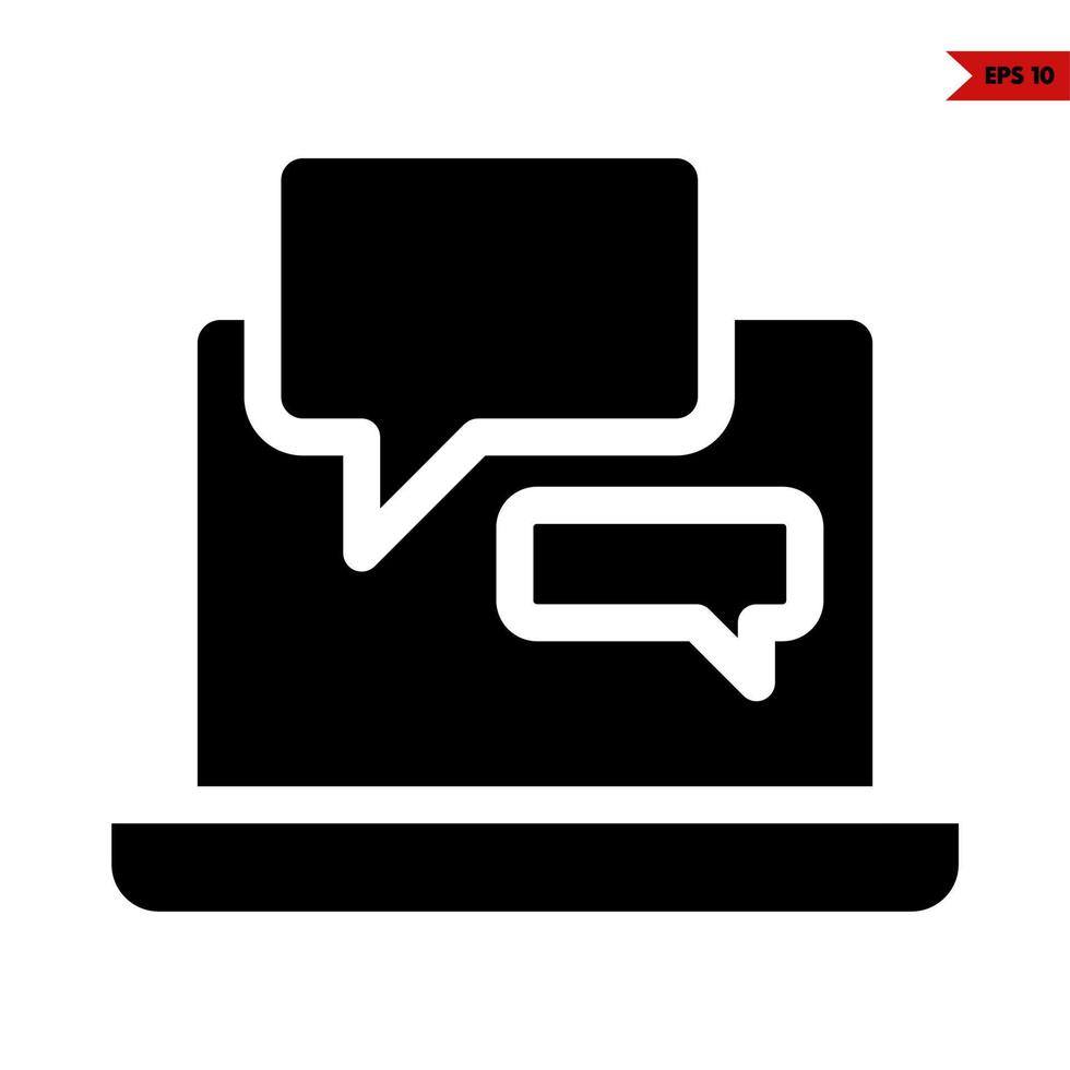 speech bubble with laptop glyph icon vector