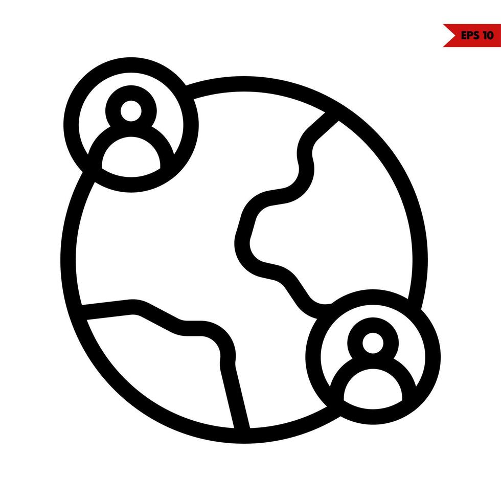 earth with person in button line icon vector