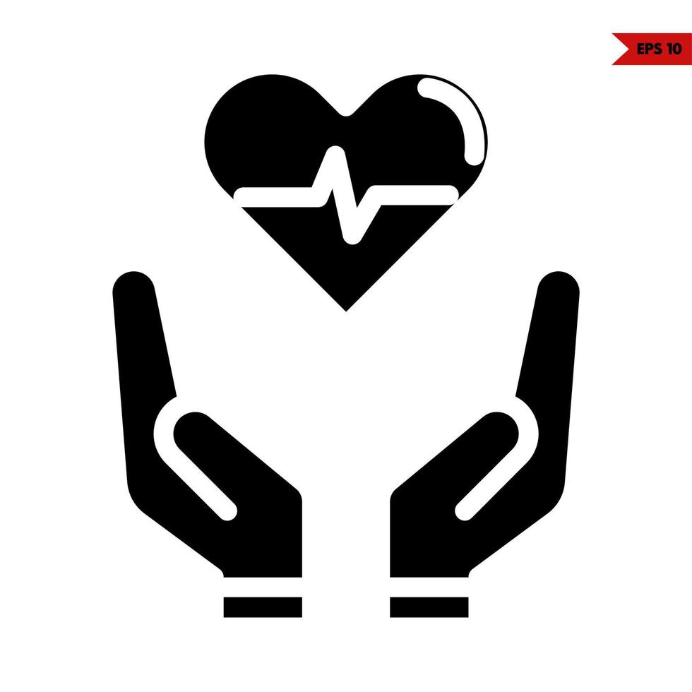 heart beat with in over hand glyph icon vector