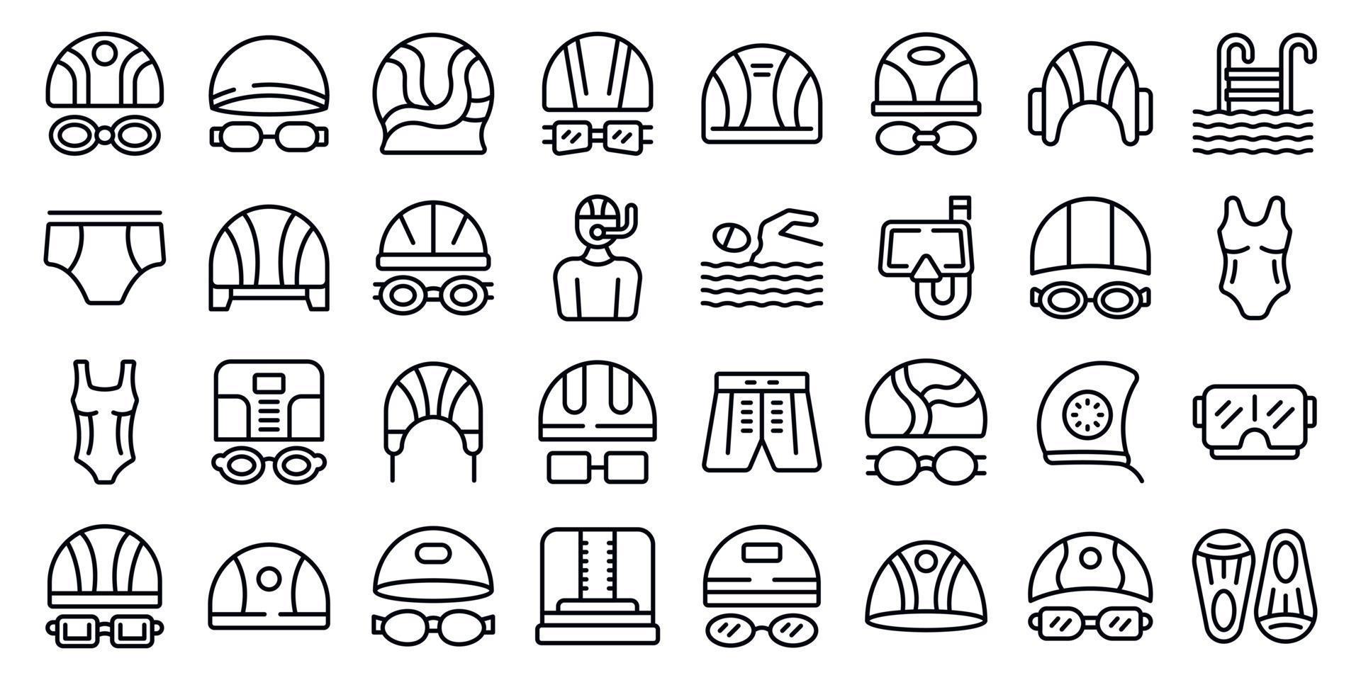 Swimming cap icons set outline vector. Swim pool 21407709 Vector Art at